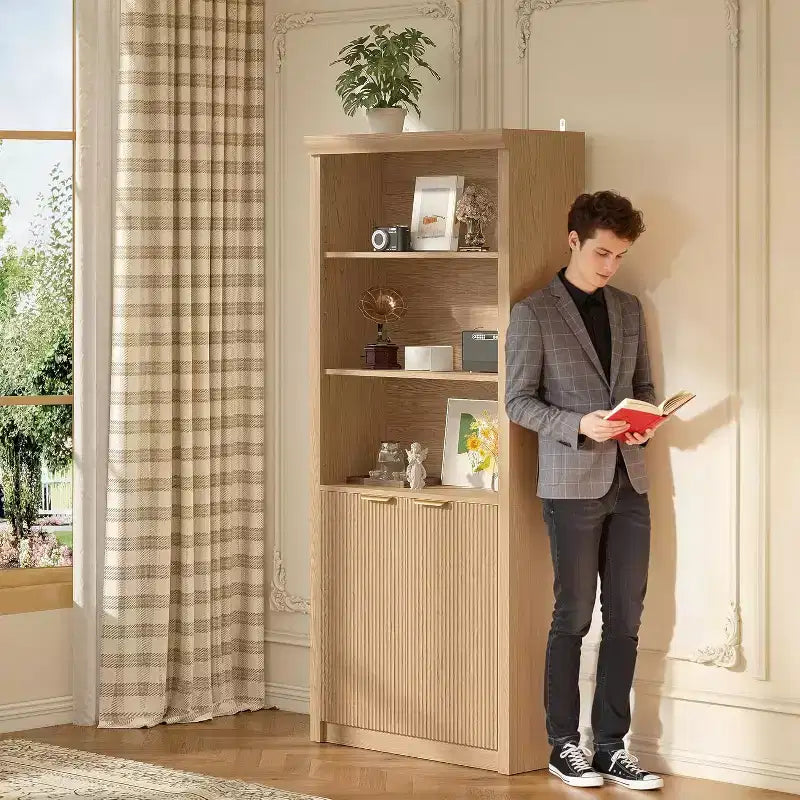 Bibliothèque 5 étagères avec portes, bibliothèque de rangement de 180 cm avec étagères réglables