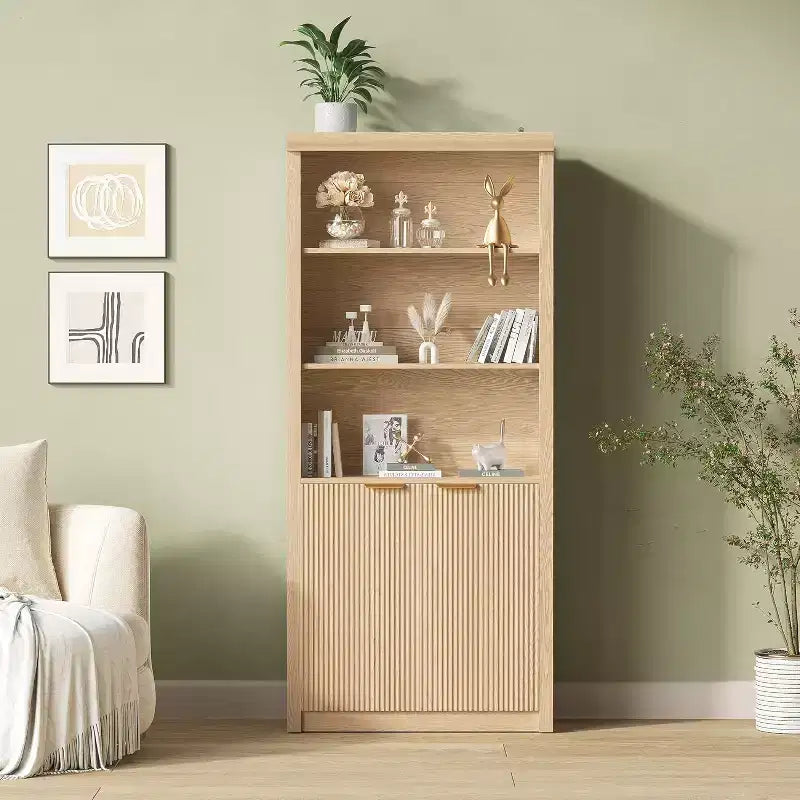Bibliothèque 5 étagères avec portes, bibliothèque de rangement de 180 cm avec étagères réglables