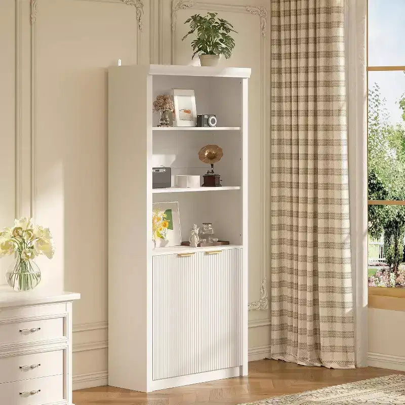 Bibliothèque 5 étagères avec portes, bibliothèque de rangement de 180 cm avec étagères réglables