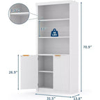 Bibliothèque 5 étagères avec portes, bibliothèque de rangement de 180 cm avec étagères réglables