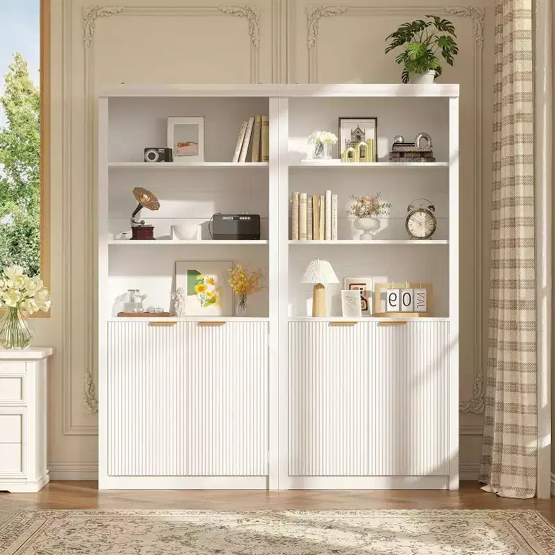 Bibliothèque 5 étagères avec portes, bibliothèque de rangement de 180 cm avec étagères réglables