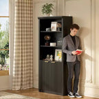Bibliothèque 5 étagères avec portes, bibliothèque de rangement de 180 cm avec étagères réglables