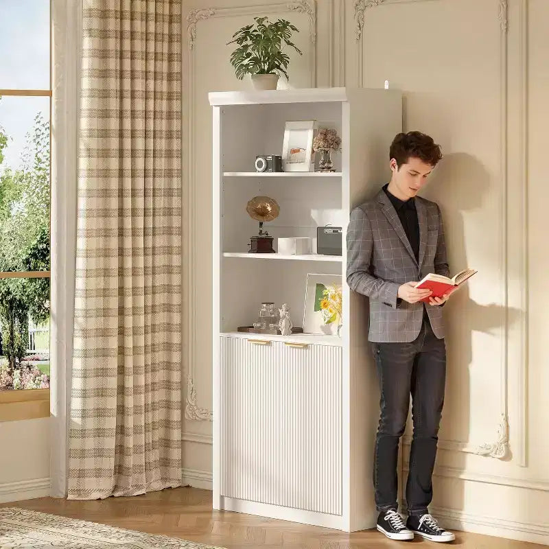 Bibliothèque 5 étagères avec portes, bibliothèque de rangement de 180 cm avec étagères réglables