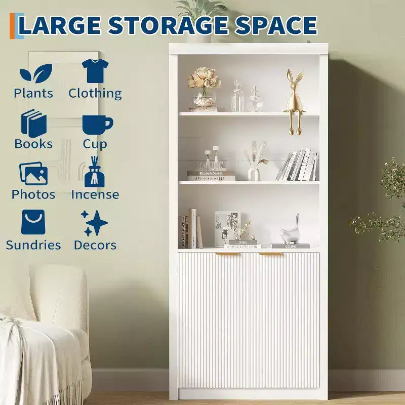 Bibliothèque 5 étagères avec portes, bibliothèque de rangement de 180 cm avec étagères réglables