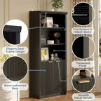 Bibliothèque 5 étagères avec portes, bibliothèque de rangement de 180 cm avec étagères réglables