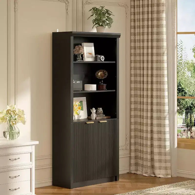 Bibliothèque 5 étagères avec portes, bibliothèque de rangement de 180 cm avec étagères réglables