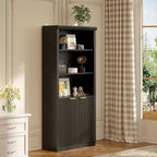 Bibliothèque 5 étagères avec portes, bibliothèque de rangement de 180 cm avec étagères réglables
