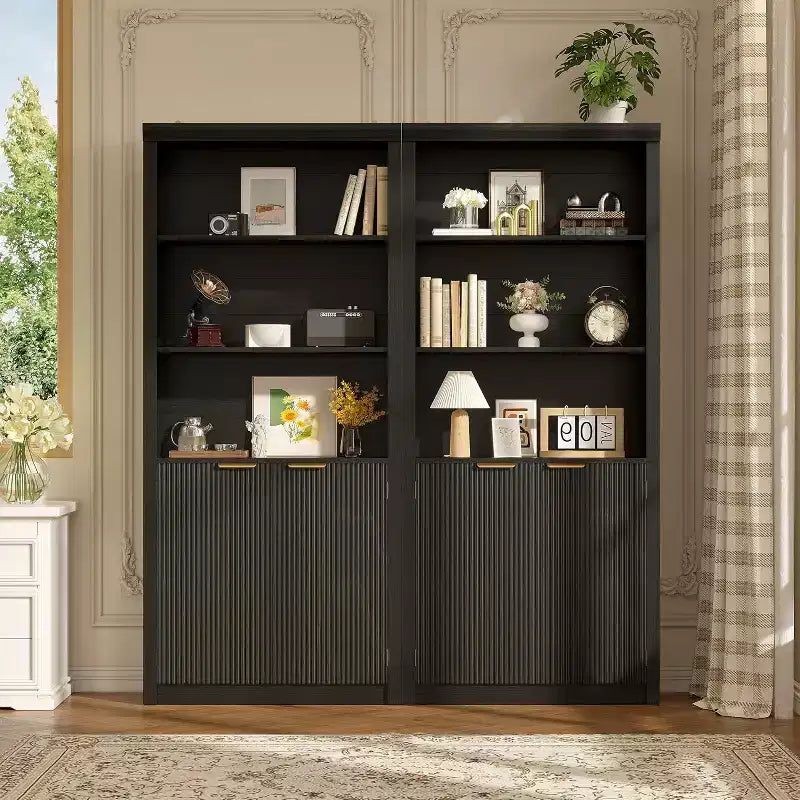 Bibliothèque 5 étagères avec portes, bibliothèque de rangement de 180 cm avec étagères réglables