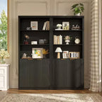 Bibliothèque 5 étagères avec portes, bibliothèque de rangement de 180 cm avec étagères réglables