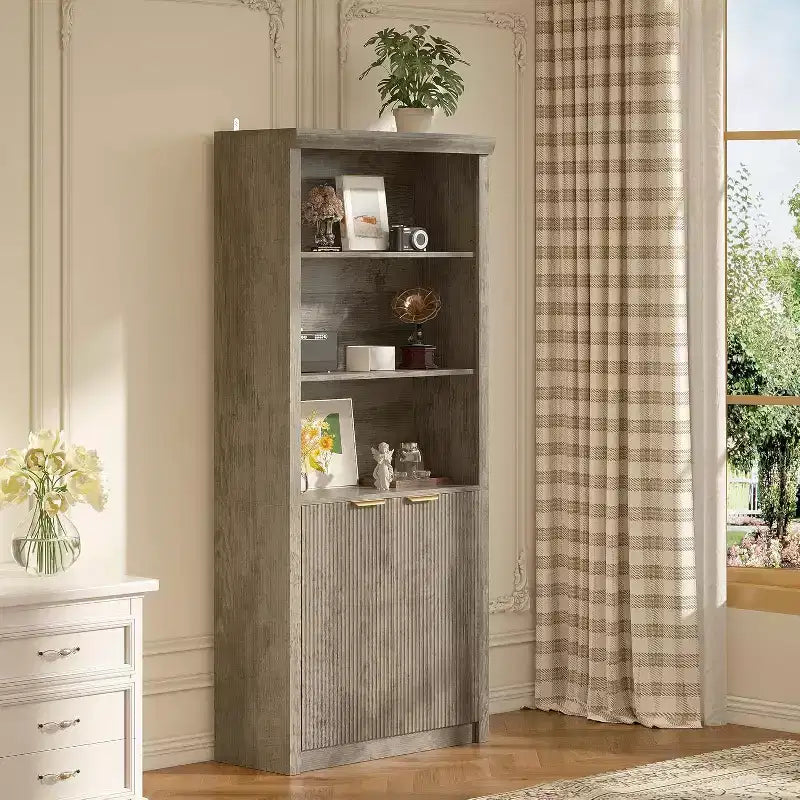 Bibliothèque 5 étagères avec portes, bibliothèque de rangement de 180 cm avec étagères réglables