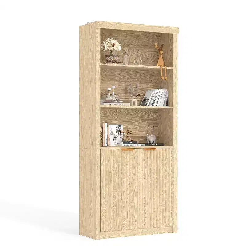 Bibliothèque 5 étagères avec portes, bibliothèque de rangement de 180 cm avec étagères réglables