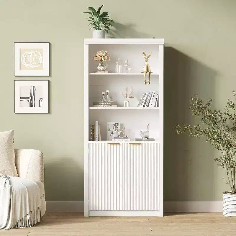 Bibliothèque 5 étagères avec portes, bibliothèque de rangement de 180 cm avec étagères réglables