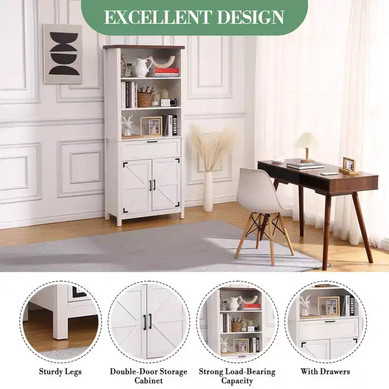 Étagère à 6 niveaux de 183 cm avec tiroir, étagères réglables et armoire