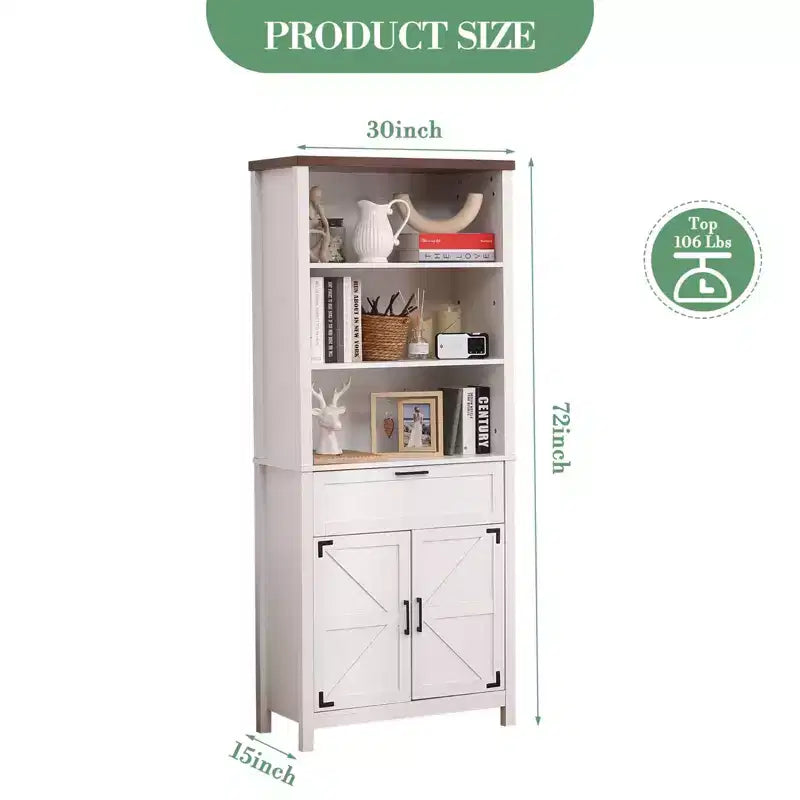 Étagère à 6 niveaux de 183 cm avec tiroir, étagères réglables et armoire