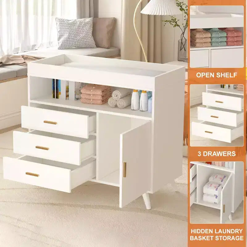 Commode Table à Langer avec 3 Tiroirs et Matelas à Langer Amovible