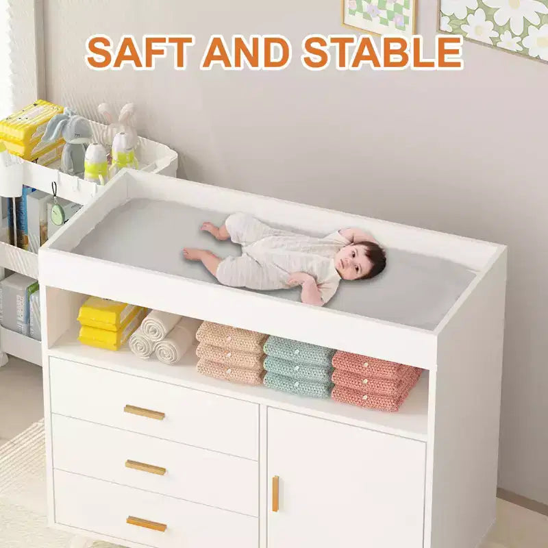 Commode Table à Langer avec 3 Tiroirs et Matelas à Langer Amovible
