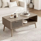 Table basse de 100 cm avec tiroir et étagère ouverte, table de salon rectangulaire à 2 niveaux de style moderne du milieu du siècle