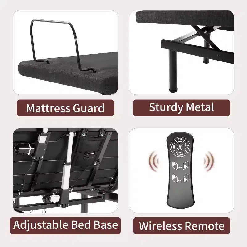 Cadre de lit double XL réglable avec base électrique et télécommande sans fil