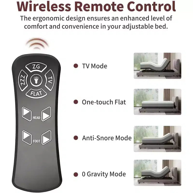 Cadre de lit double XL réglable avec base électrique et télécommande sans fil