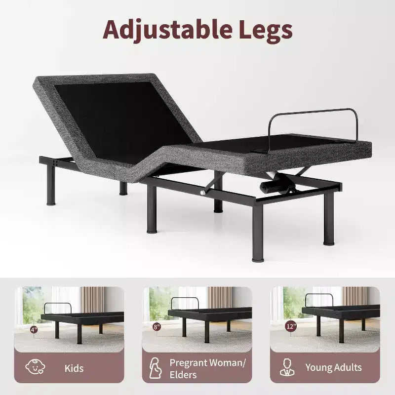Cadre de lit double XL réglable avec base électrique et télécommande sans fil