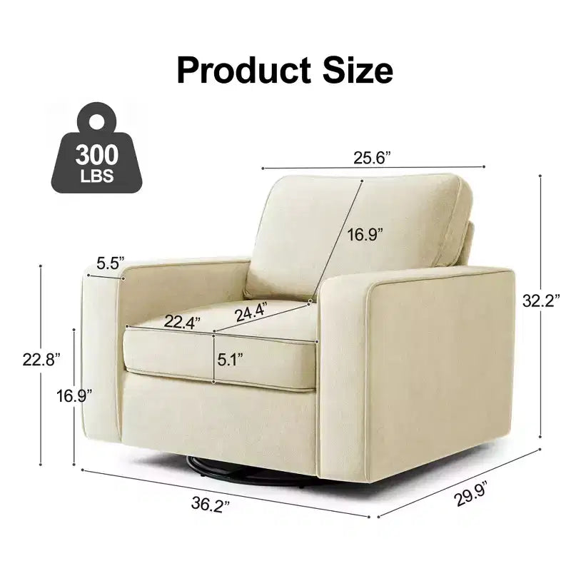 Fauteuil pivotant à 360° en tissu avec accoudoirs rembourrés