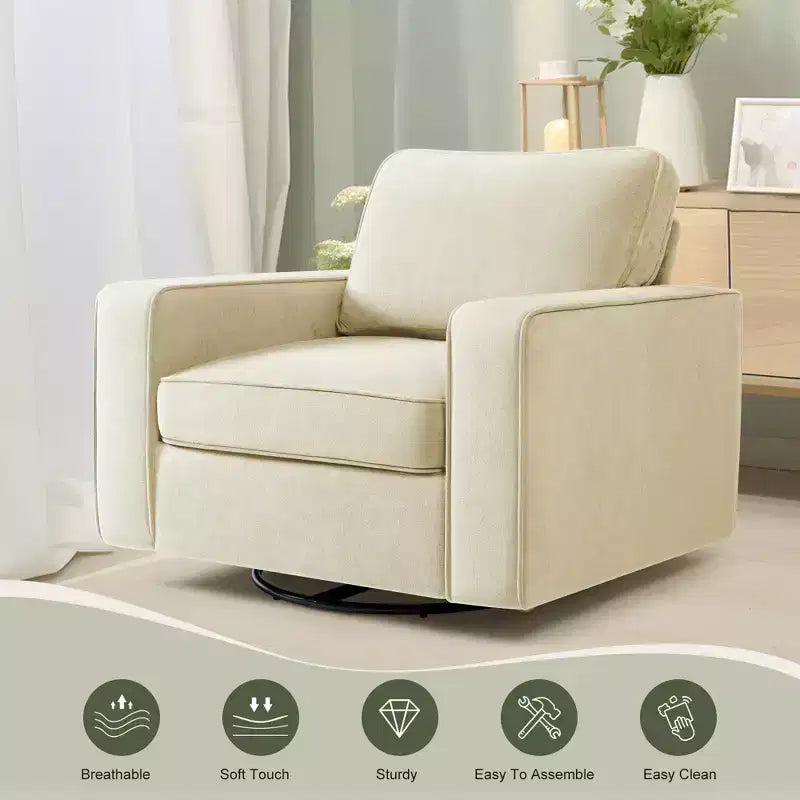 Fauteuil pivotant à 360° en tissu avec accoudoirs rembourrés