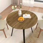 35.43 Inch Round Dining Table, Small Circle Kitchen Table with Metal Black Legs for 2-4 people,Modern Dining Room Table, Brown (only table)