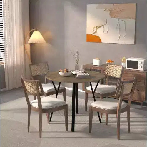 Table de salle à manger ronde de 89,9 cm avec pieds en métal, pour 2 à 4 personnes, plateau en MDF marron