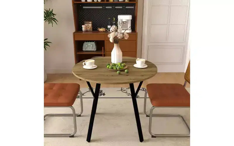 Table de salle à manger ronde de 89,9 cm avec pieds en métal, pour 2 à 4 personnes, plateau en MDF marron