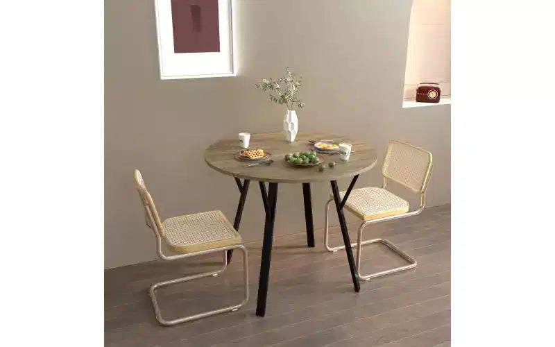 Table de salle à manger ronde de 89,9 cm avec pieds en métal, pour 2 à 4 personnes, plateau en MDF marron