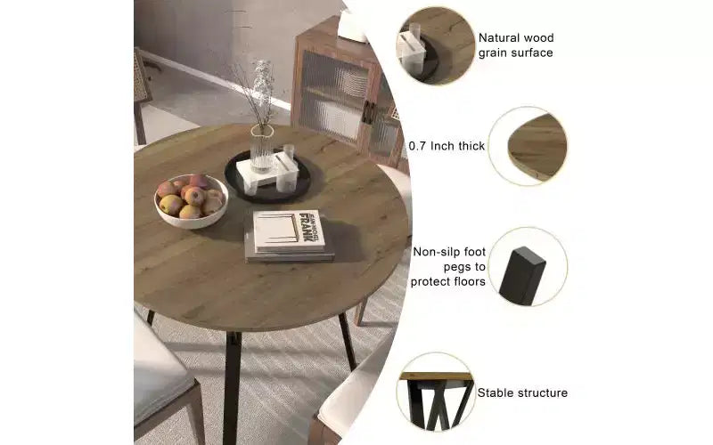 Table de salle à manger ronde de 89,9 cm avec pieds en métal, pour 2 à 4 personnes, plateau en MDF marron