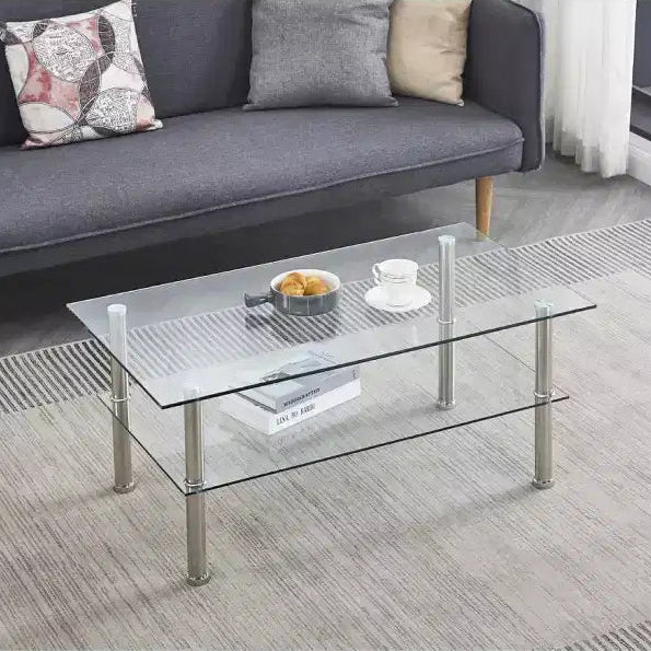 2-Tier Modern Coffee Table with Storage Shelf, Space-Saving Design for Living Room