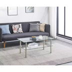 Table basse à plateau en verre à 2 niveaux avec cadre en métal