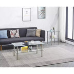 Table basse à plateau en verre à 2 niveaux avec cadre en métal