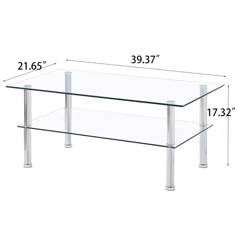 Table basse à plateau en verre à 2 niveaux avec cadre en métal