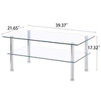 Table basse à plateau en verre à 2 niveaux avec cadre en métal