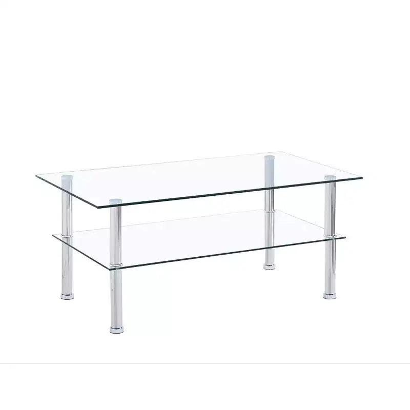Table basse à plateau en verre à 2 niveaux avec cadre en métal