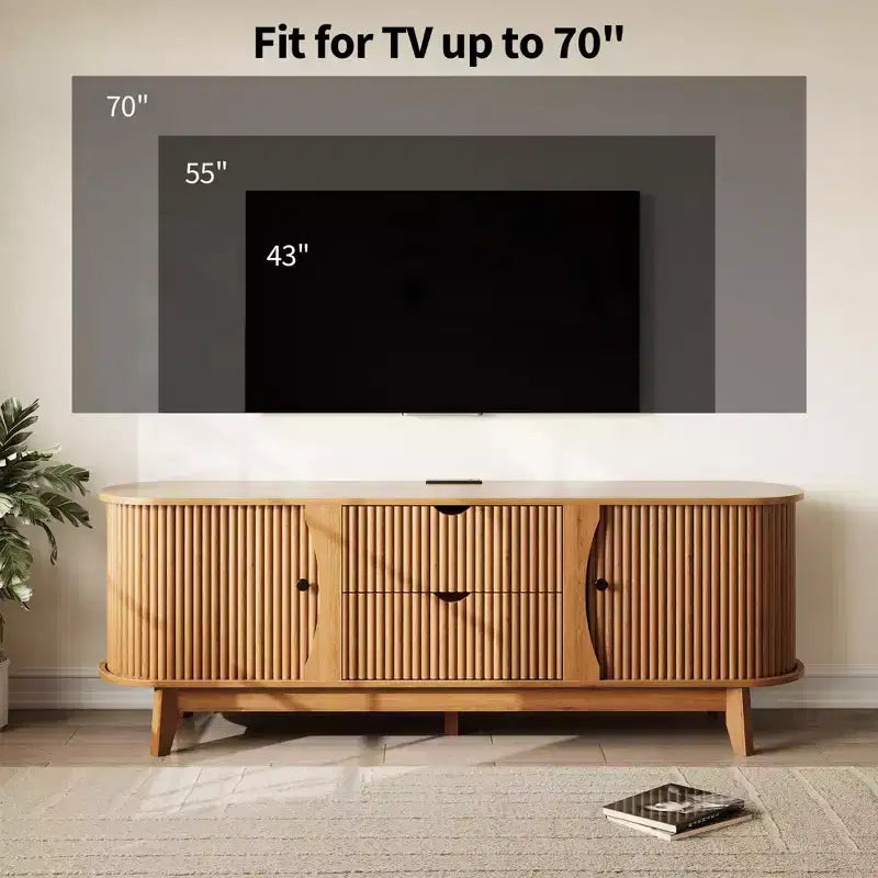 Meuble TV de style milieu de siècle avec tiroirs et étagères réglables