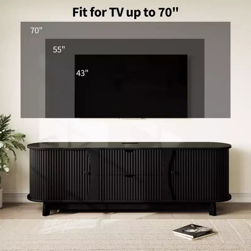 Meuble TV de style milieu de siècle avec tiroirs et étagères réglables