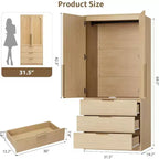 Armoire avec 3 tiroirs, tringle à vêtements et deux portes