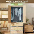 Armoire avec 3 tiroirs, tringle à vêtements et deux portes