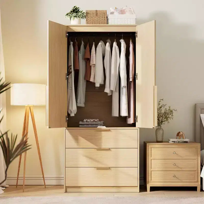 Armoire avec 3 tiroirs, tringle à vêtements et deux portes
