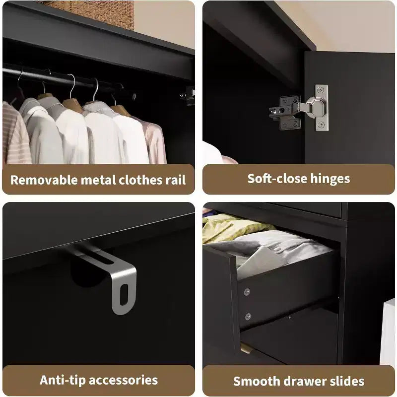 Armoire avec 3 tiroirs, tringle à vêtements et deux portes