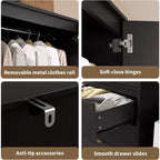 Armoire avec 3 tiroirs, tringle à vêtements et deux portes