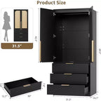 Armoire avec 3 tiroirs, tringle à vêtements et deux portes