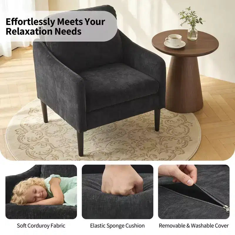 Fauteuil d'appoint rembourré avec accoudoirs incurvés et assise à ressorts ensachés