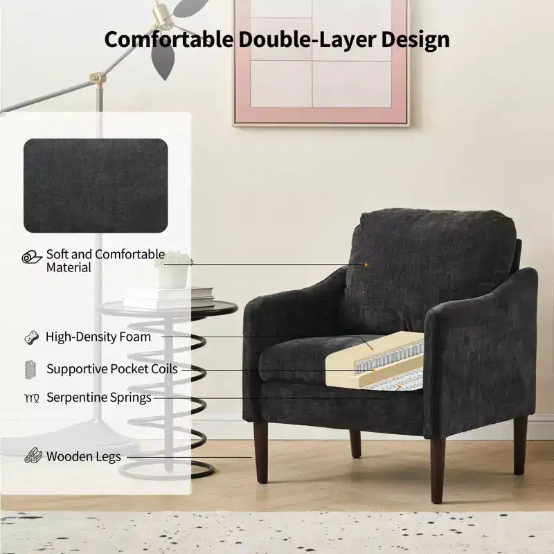 Fauteuil d'appoint rembourré avec accoudoirs incurvés et assise à ressorts ensachés