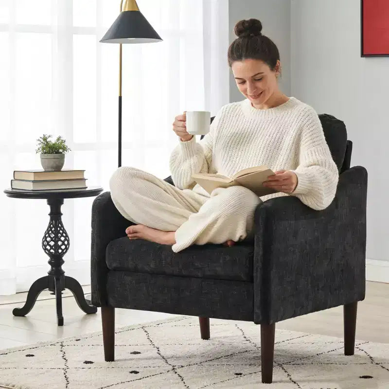Fauteuil d'appoint rembourré avec accoudoirs incurvés et assise à ressorts ensachés