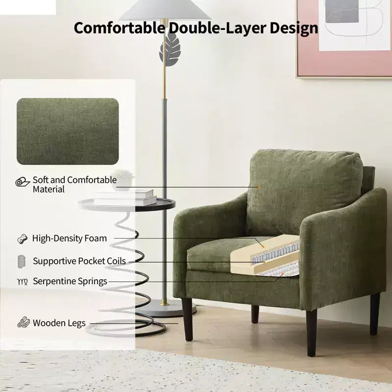 Fauteuil d'appoint rembourré avec accoudoirs incurvés et assise à ressorts ensachés