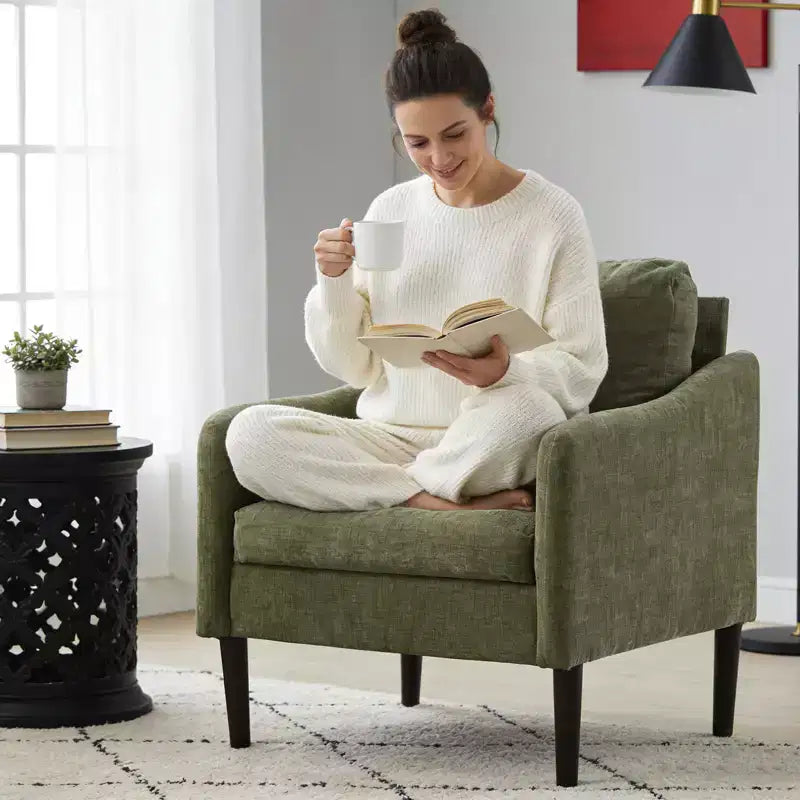 Fauteuil d'appoint rembourré avec accoudoirs incurvés et assise à ressorts ensachés
